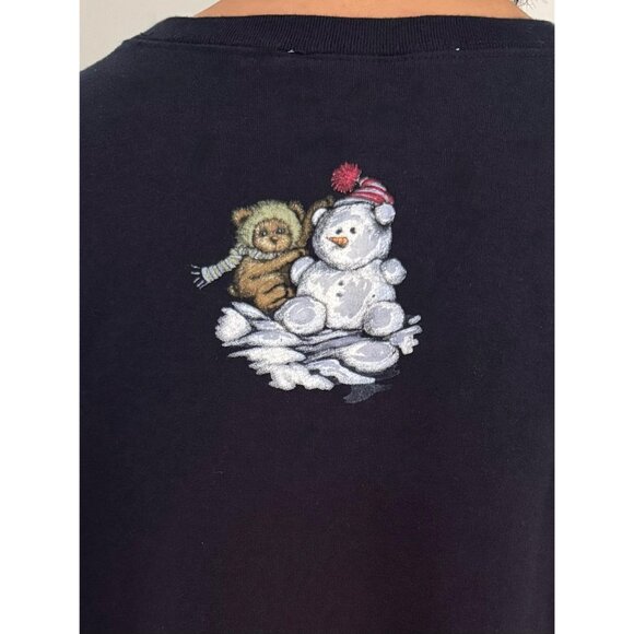 90s vintage teddy bear winter sleigh holiday graphic cotton pullover sweatshirt - Picture 6 of 9